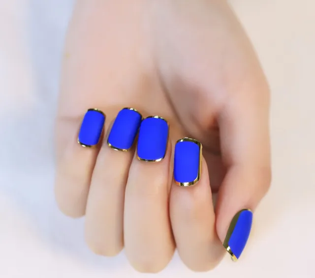 2017 Hot Blue Matte Metal Manicure Full Cover False Nails High 2017 Hot Blue Matte Metal Manicure Full Cover False Nails High Quality 24pcs Short Elegant