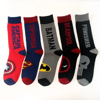 

2018 new Cotton Men's Socks of Avenger Union Captain America Superman Batmen Deadpool Punisher Street Tide Skateboard Socks