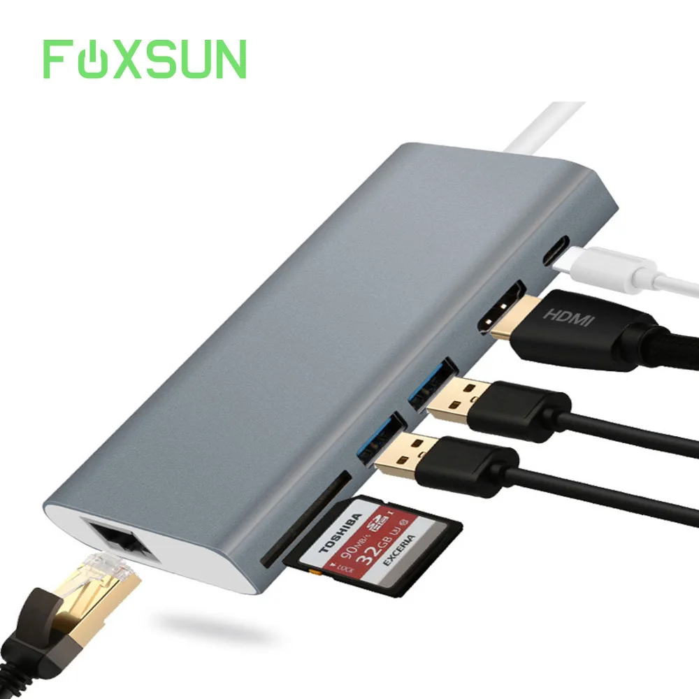USB концентратор 7 в 1 с портом для зарядки типа C + адаптер 4k HDMI 2 порта 3 0 порт Ethernet 1000