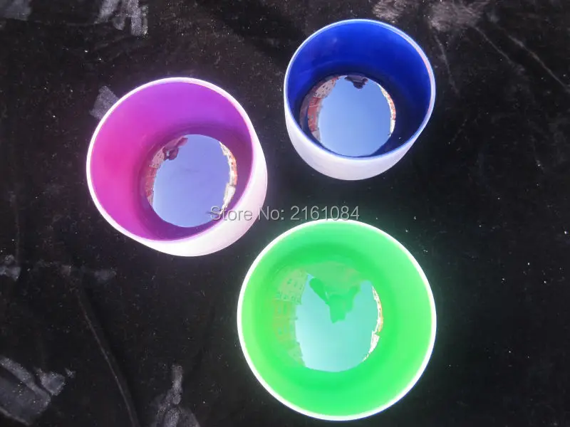

8" , 10" and 12" 3 pcs Colored Frosted Quartz Crystal Singing Bowls with one free suede and o-ring FREE SHIPPING