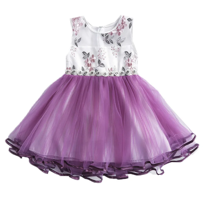 

Summer Girls' Fashion Slim O Neck Sleeveless Gauze Patchwork Printing Princess Dresses Kids Clothes Baby Cute Performance Dress