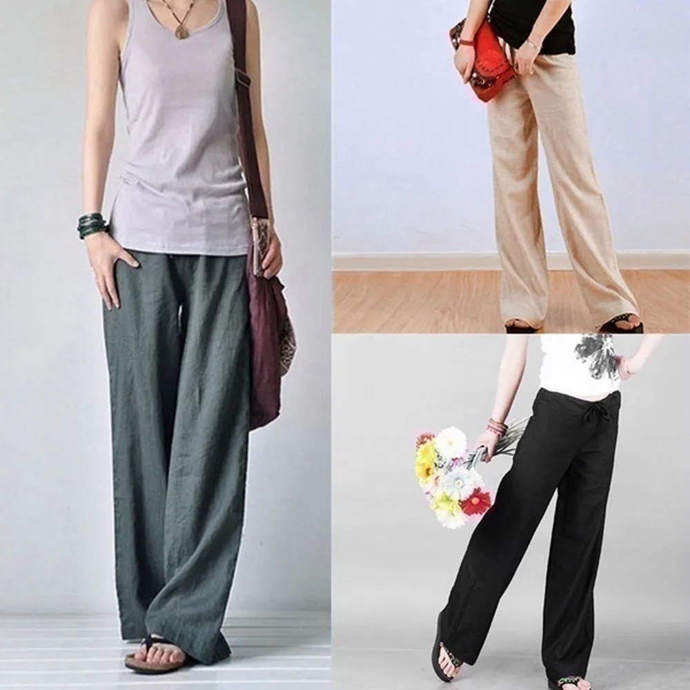 

2018 Women High Waist Long Straight Pants Solid Color Plus Size Broad Leg Pants With Sashes Sport Trousers,Casual trousers