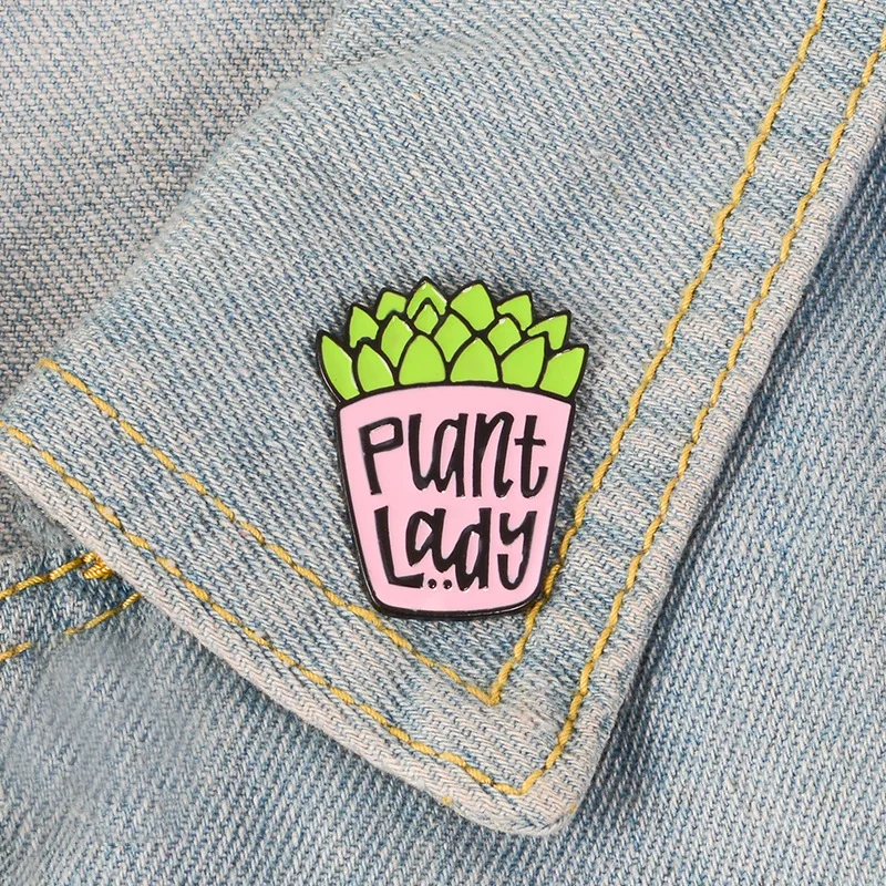 

2019 European and American New Products Fashion Creative Succulents Cartoon PLANT LADY Alloy Drop Oil Brooch Shirt Lapel Badge