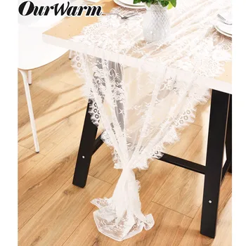 

OurWarm White Lace Table Runner Chair Sash Floral Table Runners Modern Boho Wedding Decor Home Hotel Birthday Party Table Decor