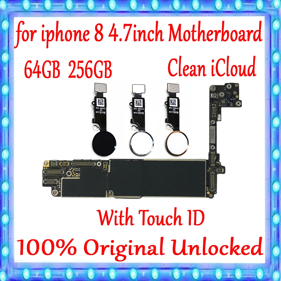 Заводская Разблокировка для iPhone 8 4,7 дюймов материнская плата с/без Touch ID для iPhone 8 материнская плата 64 Гб/256 ГБ