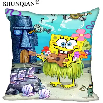 

Nice Spongebob Pillowcase Satin Fabric Pillow Cover Square Zipper Pillow Cases Home Office Wedding Decorative Friend Gift