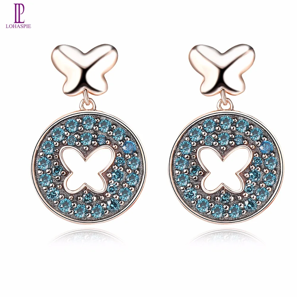 

Natural Blue Diamond Rose Gold Stud Earrings Solid 18K Fine Fashion Gemstone Jewelry For Wedding Gift New Arrival Lohaspie