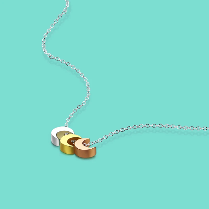 

New S925 Sterling Silver Necklace Three Colors Moon Pendant Design Girl Elegant Jewelry Solid Silver Clavicle Chain lover gift