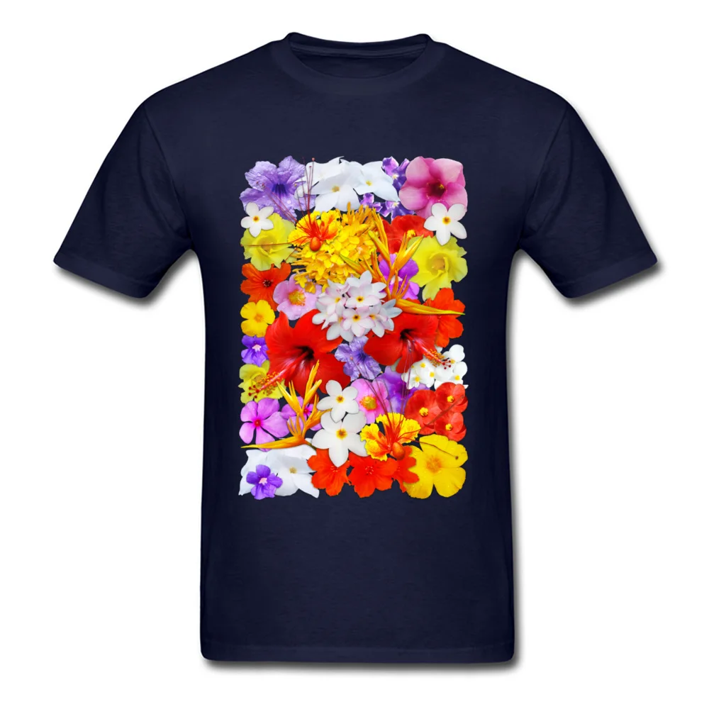 Exotic Flowers Colorful Explosion Tops Shirt Thanksgiving Day Round Collar Pure Cotton Man T Shirt Family Sweatshirts Retro Exotic Flowers Colorful Explosion navy