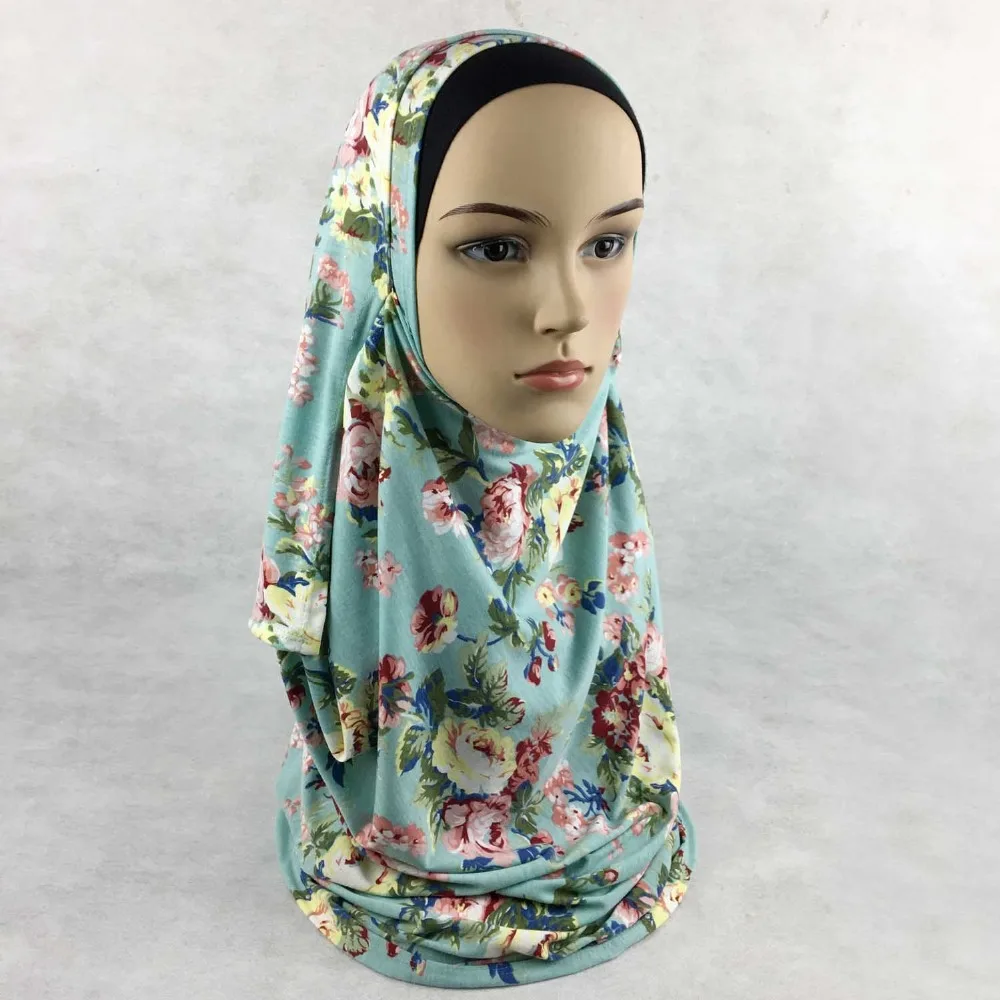 

(12 pieces/lot) 2017 New Arrival Floral Printed double Loops 2 slips Jersey Muslim Instant Hijabs Islamic scarves JLS131