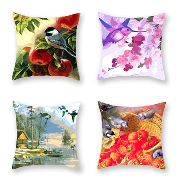 

4pcs Cushion Cover Linen or Polyester Flowers Birds Beauty Print Pillowcase Flamingo Owl Decorative Covers for Sofa Car 45x45cm