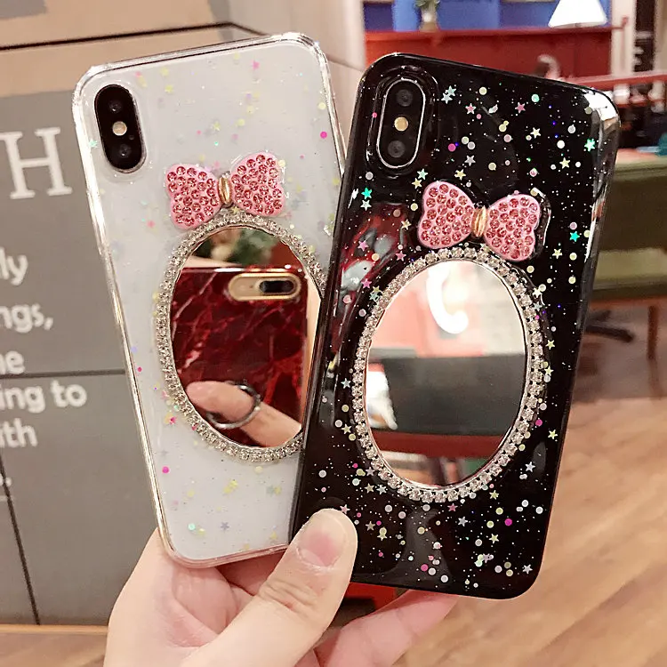 Mr.orange Glitter Cute Mirror Cell Phone Case for iphone 7 7plus X Soft