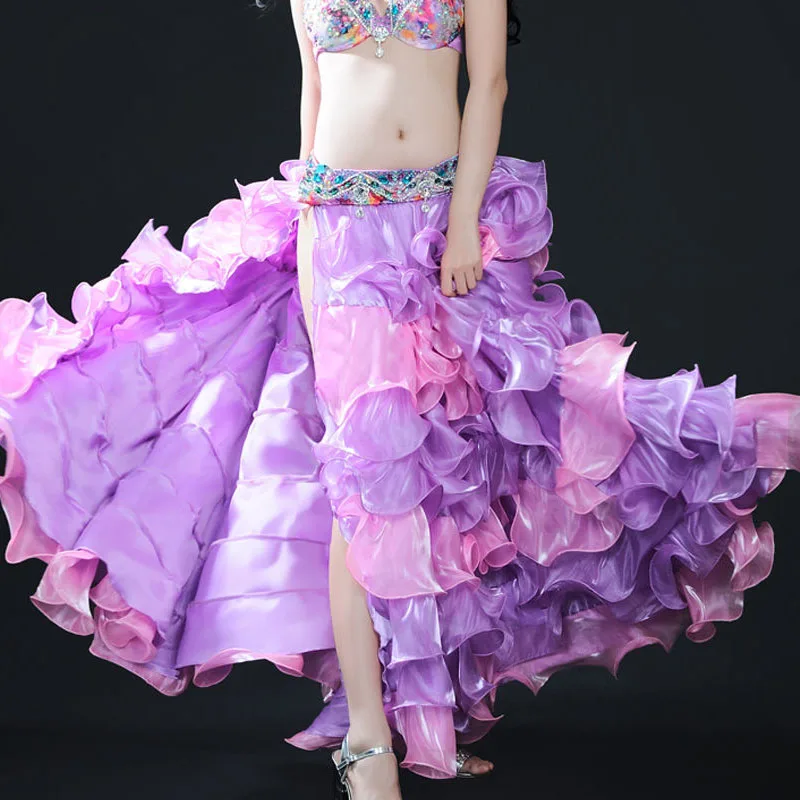 2019 Professional Танец живота Костюм волны юбка платье с разрезом для женщин Восточный живот танцевальная юбка представление 3 цвета