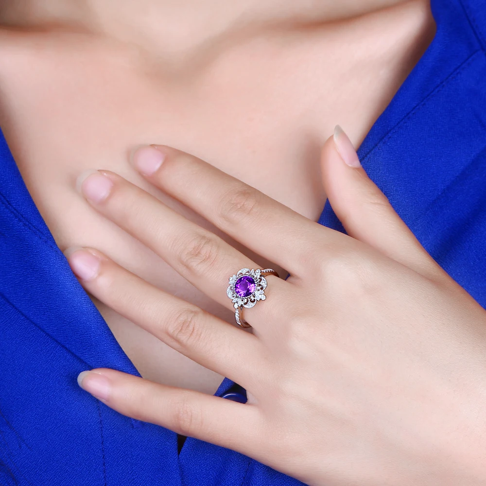 Caimao Jewelry 1.25ct Amethyst 14kt Gold 0.15ct Natural Diamond Engagement Ring