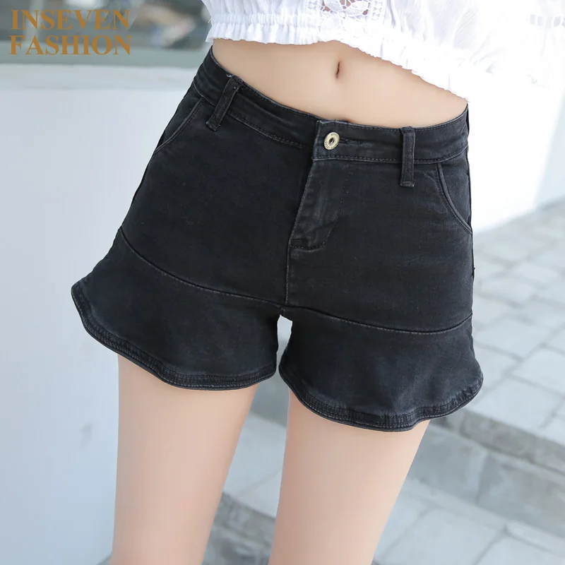 2016 Summer Style Ruffles Denim Shorts For Women New Fashion High