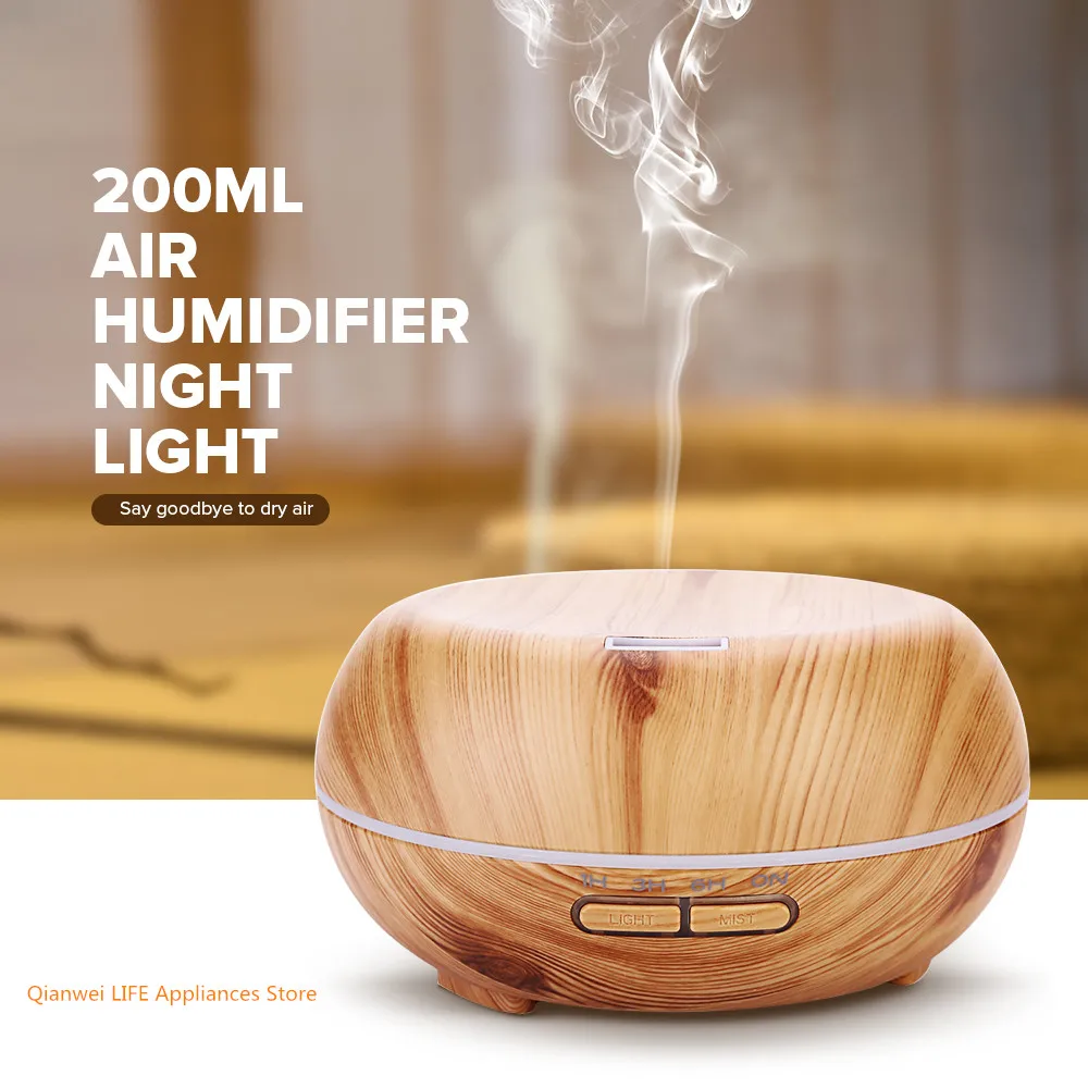 

FIMEI Home Office Ultrasonic Air Humidifier Aromatherapy Essential Oil Diffuser Wood Grain Night Light Mini Air Humidificador