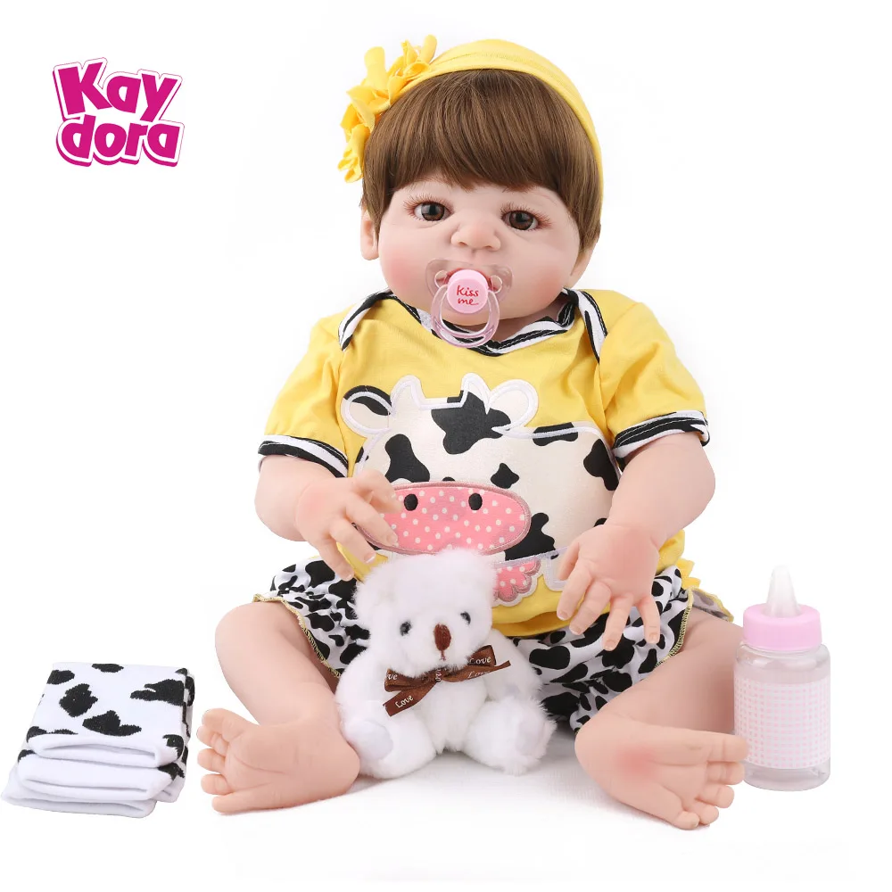 

KAYDORA 22 inch 55cm Full Body Silicone Reborn Baby Dolls Alive Lifelike Real Dolls Realistic Girl Toys YellowCow Birthday Gifts