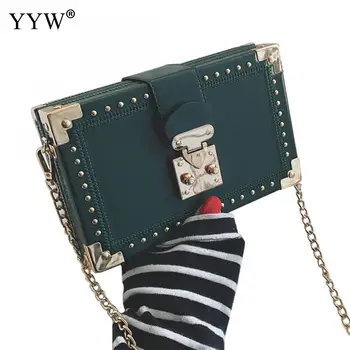 

Green Vintage Handbags Clutch box Women purse and handbag stud Rivet Crossbody Shoulder Bags red day clutch Handbag Purse 2019