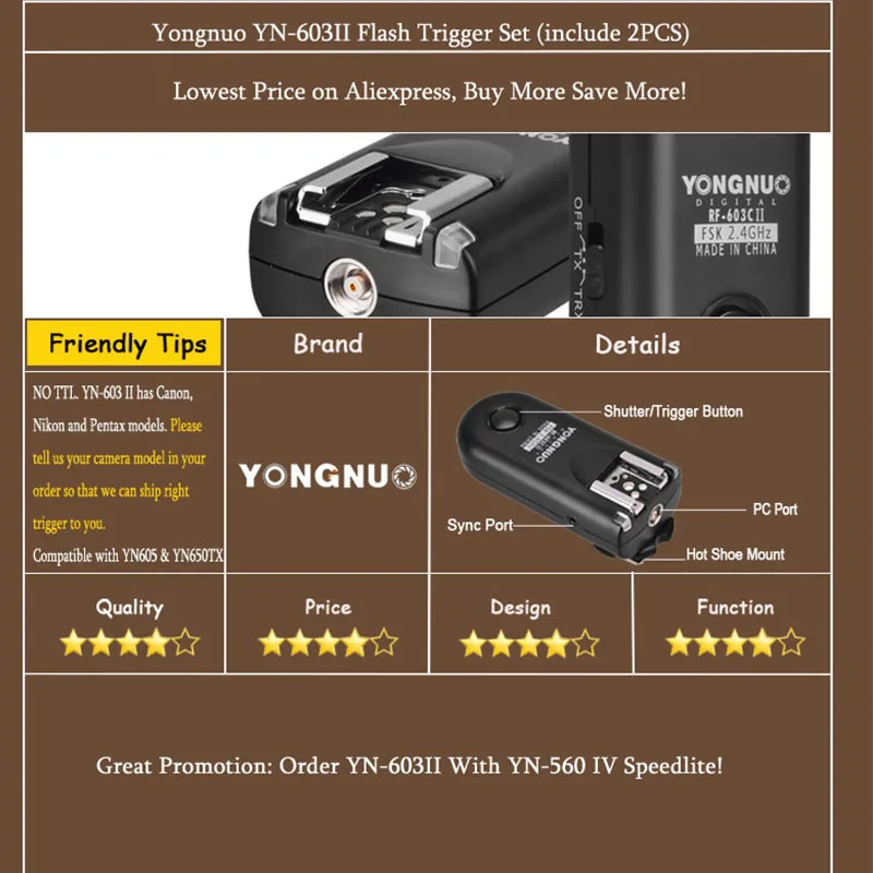 YONGNUO 2pcs RF 603 II Flash Trigger Transceiver Set спуск затвора для Canon Nikon Pentax DSLR Camera C1 C3 N1 N3|for canon|flash