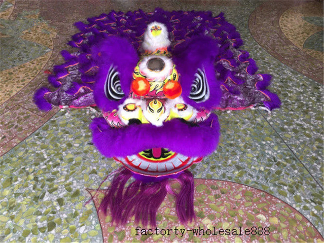 

Lion Dance Mascot Costume Wool Southern Purple Lion China Folk Art For Two Adult Costume Suits Cosplay Party Game Dress Outfits