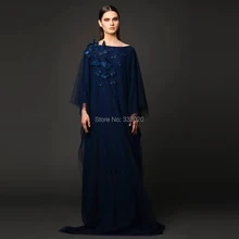Navy Blue Tulle Dubai Kaftan Long Sleeve font b Arabic b font Style Muslim Evening font