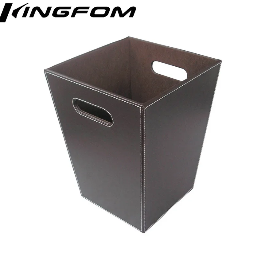 Square Leather Cylinder Waste Basket Rubbish Basket Waste Container