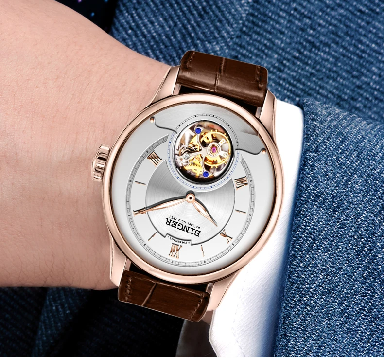 Высококачественные механические часы Seagull Tourbillon с крокодиловым кожаным ремешком сапфировые Мужские автоматические часы Бингер синий циферблат