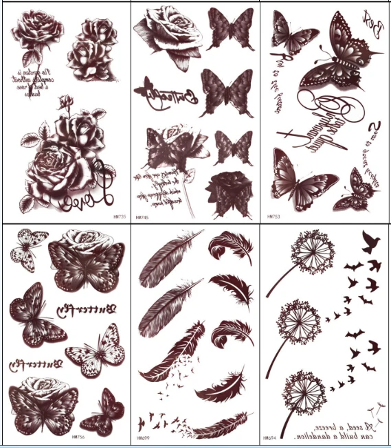 774 15 De Réduction5 Pièces Tatouage Brun 3d Temporaire Tatouage Autocollant Fleur Papillon Oiseaux Rose Conception Corps Art Parti Tatoo Tatuagem