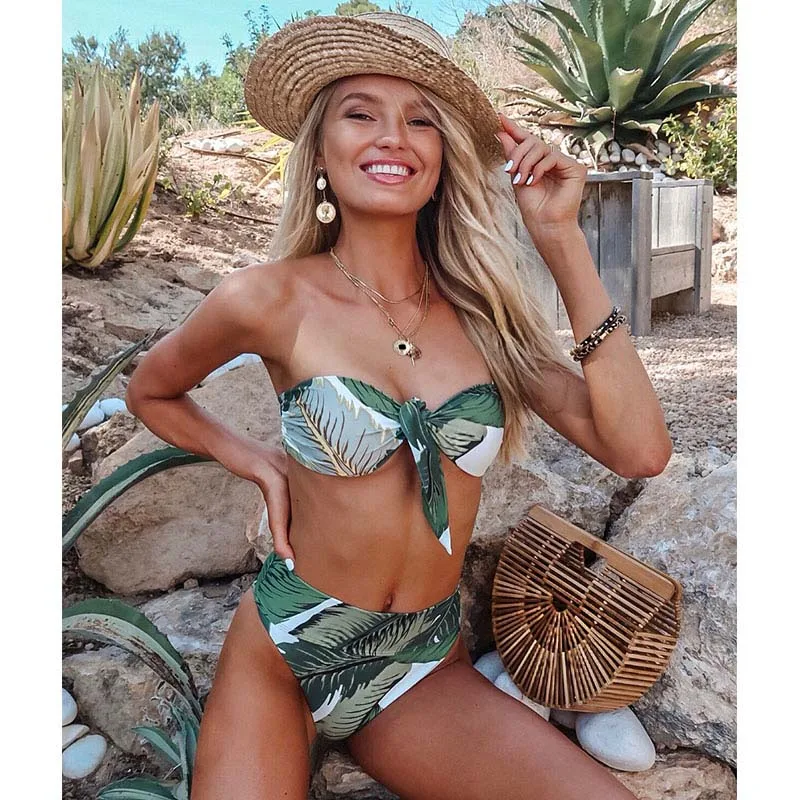 

High Waist Bikini Women Push Up Bikini Set Vintage Biquini Cross Back Swimwear Striped Female Swimsuit Beach Wear Bath Suit