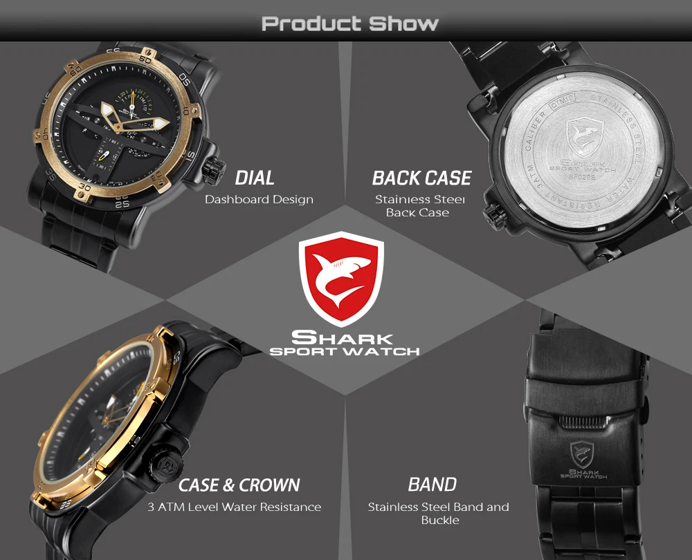 Гренландские акулы спортивные часы мужские люксовый бренд золотой ободок Дата армейские военные часы Стальные часы Homme кварцевые часы/SH427