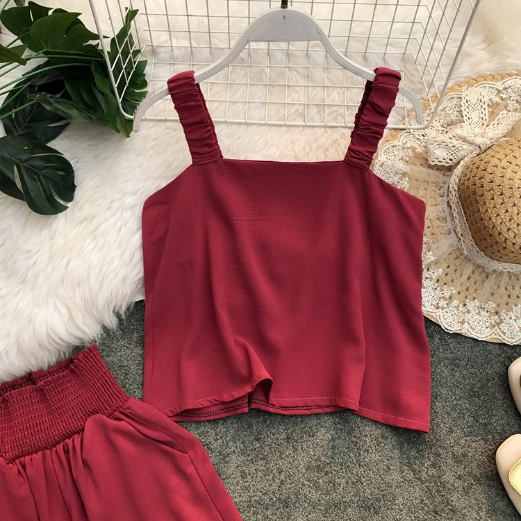 ALPHALMODA/2019 Летняя женская Свободная майка + широкие брюки повседневный комплект из