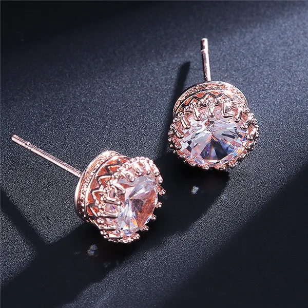 UILZ ювелирные изделия 8,0 мм круглые 2 карата серьги с цирконием кубической огранки для женщин Свадебные UE056 - Окраска металла: Rose Gold Color