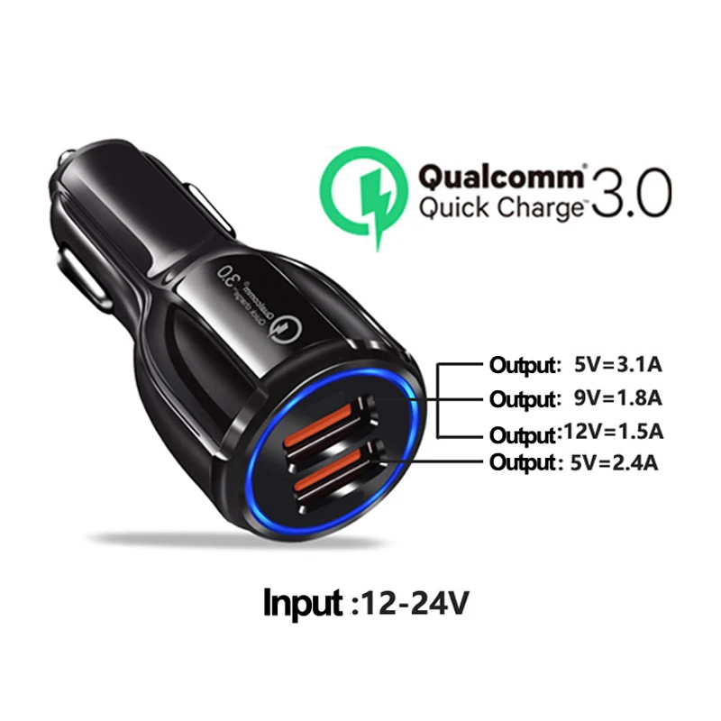 سيارة سريعة تهمة QC 3.0 الهاتف المحمول شاحن 2 منفذ USB سريع سيارة شاحن سامسونج Xiaomi لباد سوني اللوحي شاحن سيارة