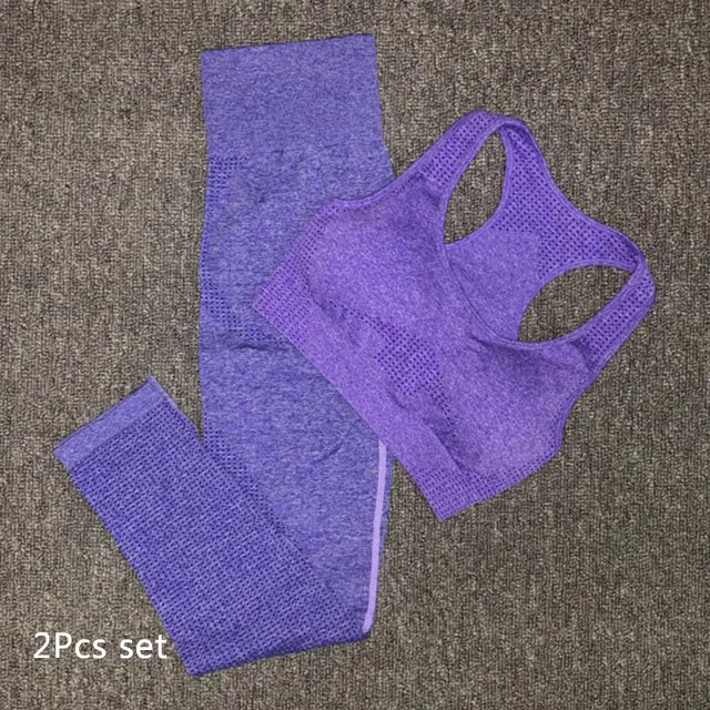 Vital бесшовный комплект для йоги Женская одежда для фитнеса спортивная одежда леггинсы+ мягкий спортивный бюстгальтер пуш-ап 2 шт. набор для тренажерного зала женские спортивные костюмы - Color: Purple set
