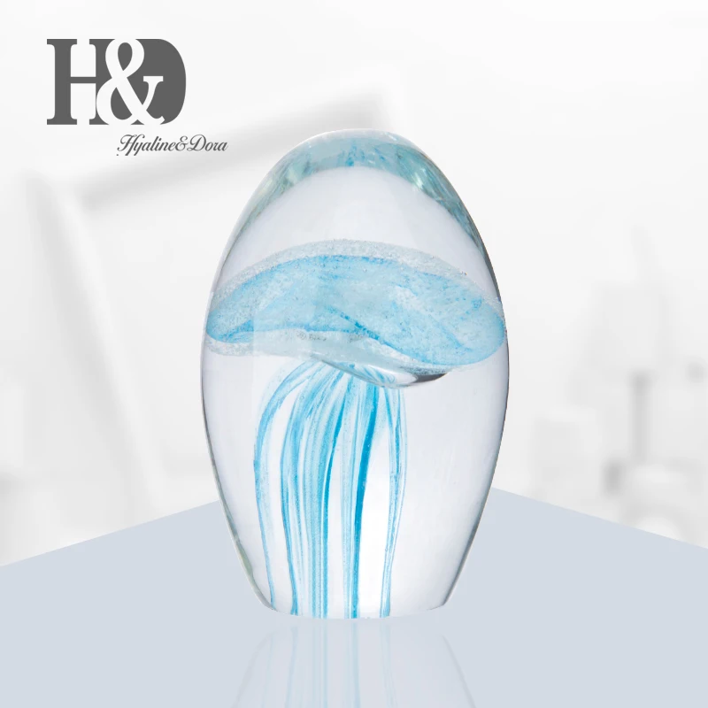 

H&D Mini Glass Blown Jellyfish Figurine Handmade Sea Life Paperweight Murano Art Sculpture Home Decoration Gifts Office Ornament