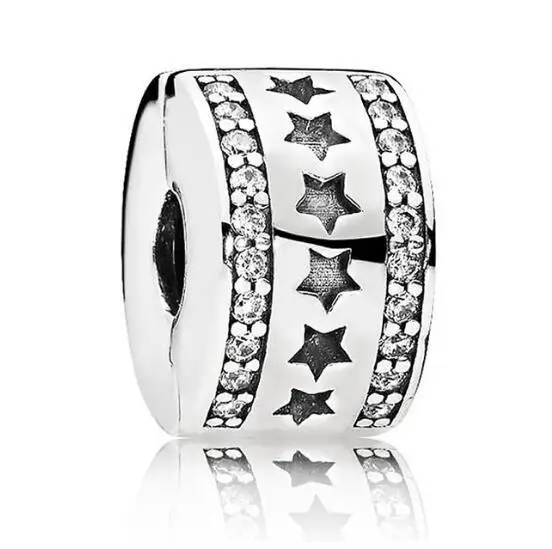 

Original 925 Sterling Silver Charm Starry Formation With Crystal Clip Lock Stopper Beads Fit Pandora Bracelet & Bangle Jewelry
