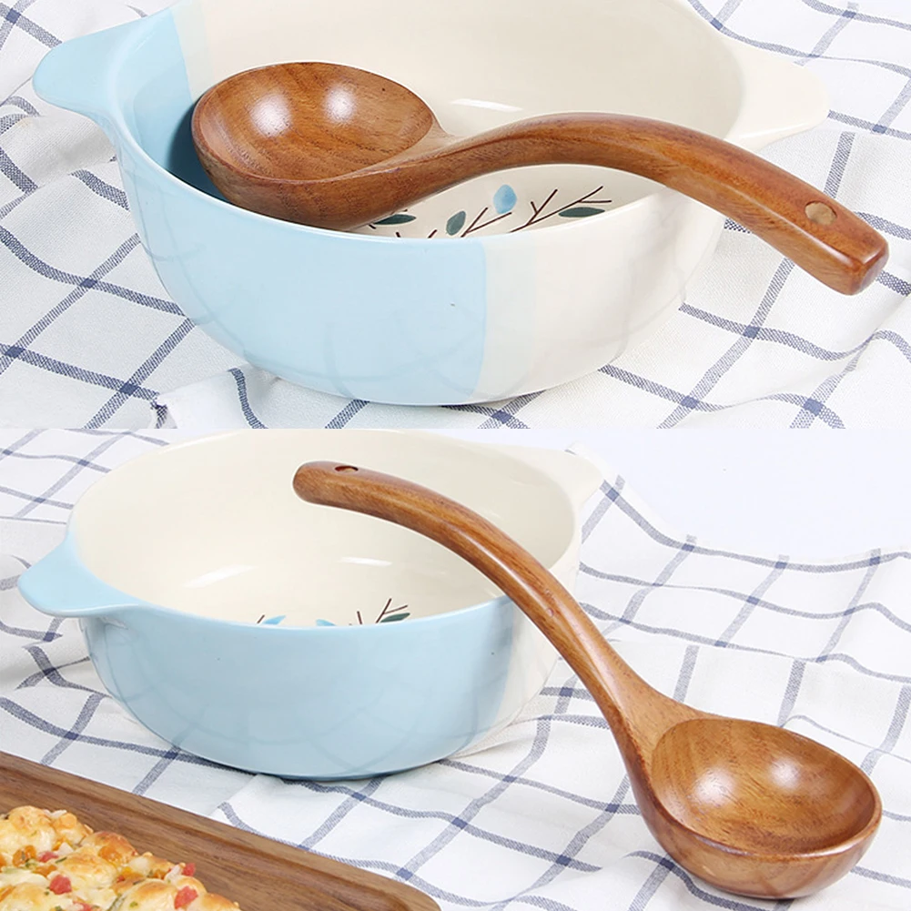 Eco Friendly Large Wooden Soup Spoon Long Handle Natural Soup Spoons