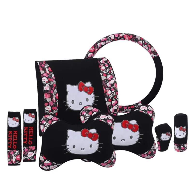 Мультфильм hello kitty Автомобильные подголовники подушки поясничная Подушка ремень безопасности авто чехол на руль Подарочный аксессуар для автомобиля для женщин и девочек