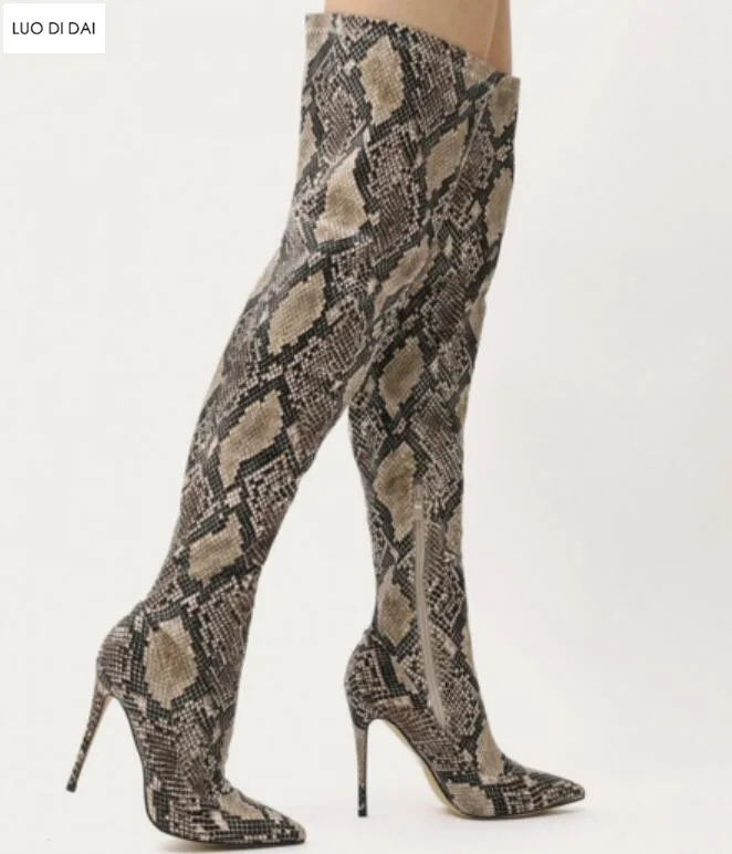 snake print over the knee boots