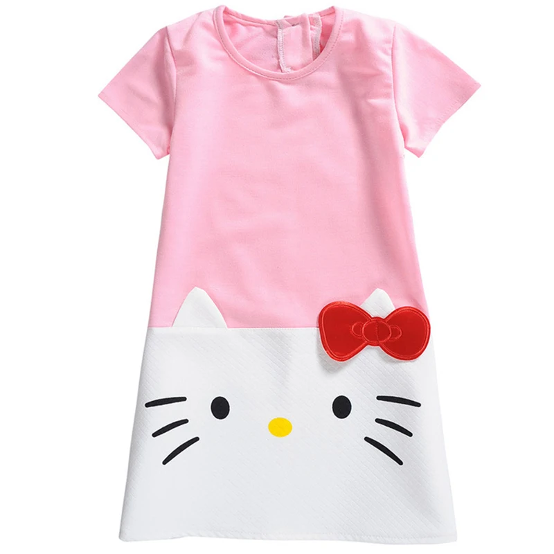 

Baby Kids Summer Princess Cartoon Cat Dress For Girls Childen Kids Pink Hello Kitty Cute Dresses Vestidos Clothing 3 4 5 6 7 Y