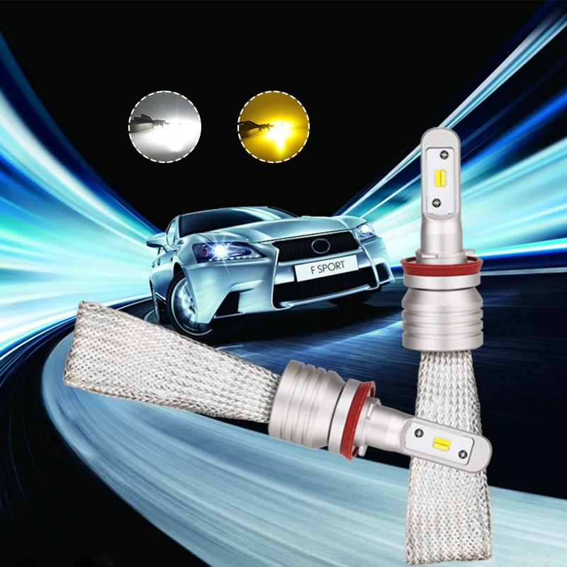 H7 H11 H9 H8 Auto Led Headlight Bulb Dual Color 3000k 6000k Car Driving Fog Lights