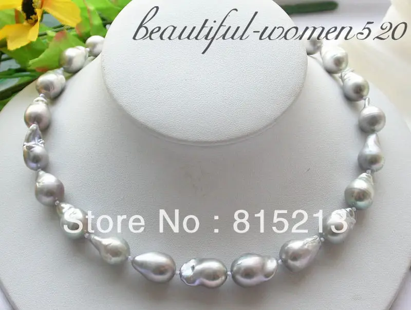

FREE SHIPPING>>@> N371 A++ 17" 18mm gray baroque keshi reborn pearl necklace new new NEW