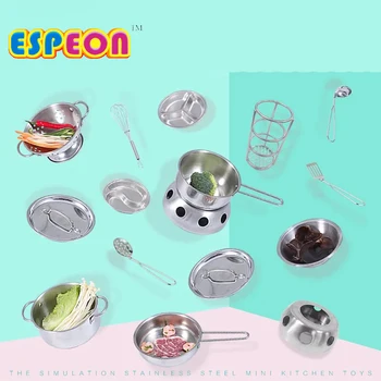 

1pcs kids Funny kitchen Toy Stainless Steel Pots Pans Cookware Silver Miniature Toy Pretend Play Gift For Kid