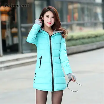 

2018 Women Winter Hooded Warm Coat Plus Size Candy Color Cotton Padded Jacket Female Long Parka Womens Wadded Jaqueta Feminina