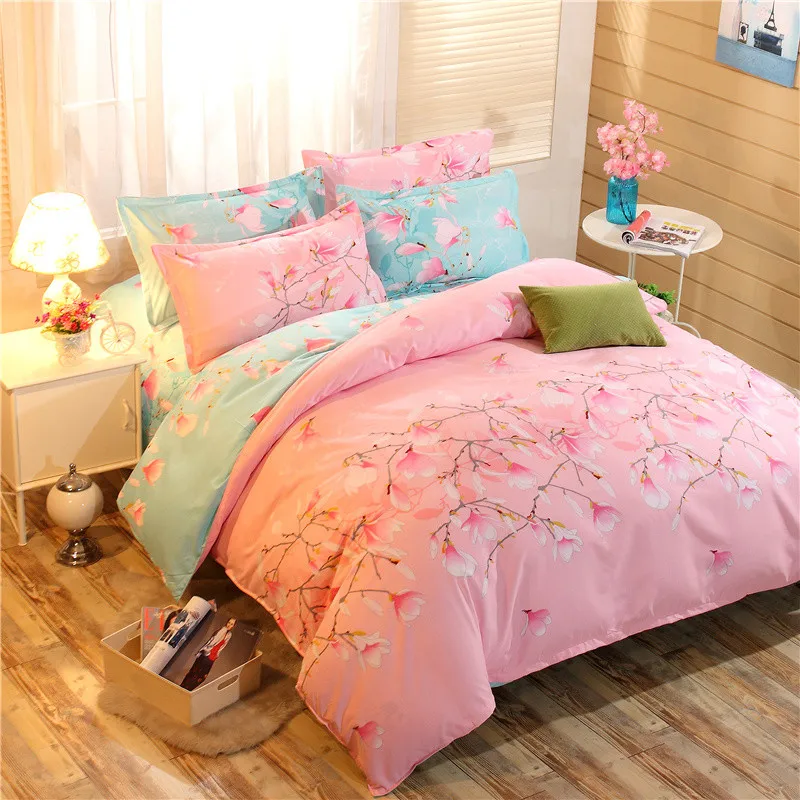 

Home textile Superfine fiber flower print bedding set pink duvet cover sheet pillowcase 4pcs adult/girl Spring Summer bedclothes