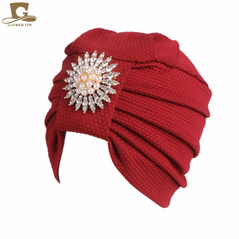 Новая женская металлическая брошь со стразами мягкая Кепка chemo тюрбан для сна