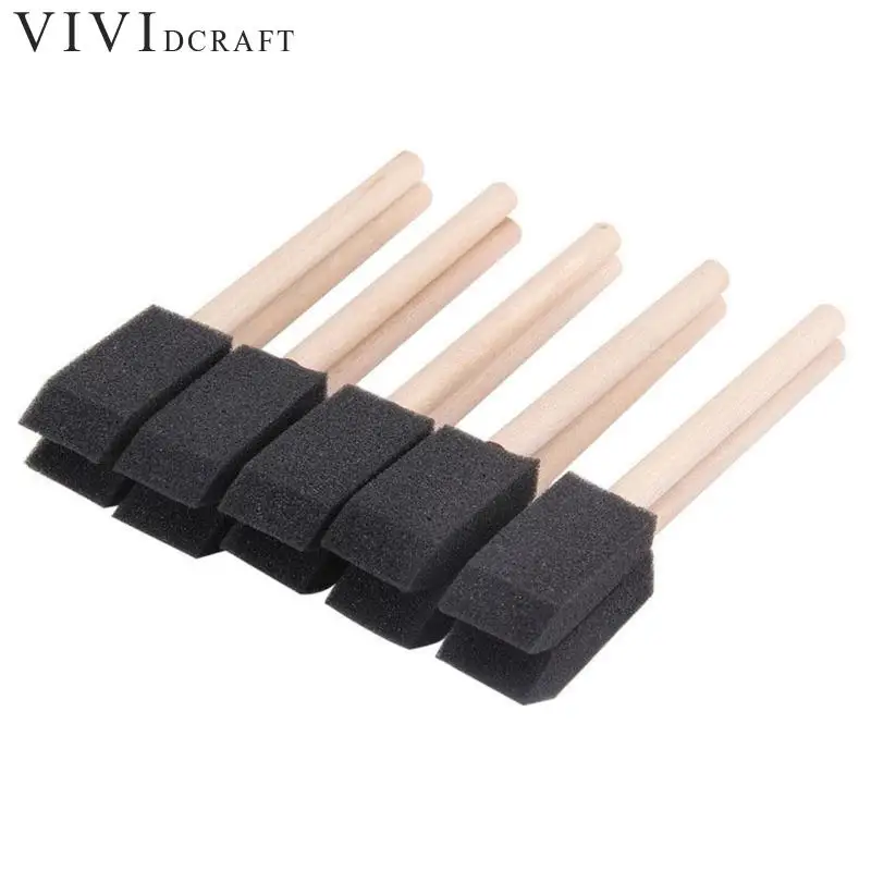 Buy 6Pcs/lot Foam Brush Sponge Wooden Handle Brushes for Watercolor Oil Stain