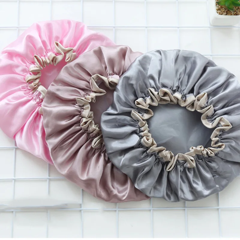 

Shower Cap Thick Women Shower Satin Hats Hair Cap For Women Adjustable Head Cover Thicknesses Waterproof Bathroom Accessories