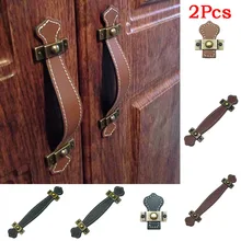 2 uds. Perillas y manijas de cuero marrón y negro para puertas de armarios, cocinas, armarios, asas de maleta, vestidor, tiradores de cajones