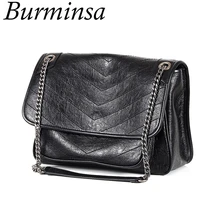 Burminsa женская большая сумка-портфель из натуральной кожи на цепочке, Женский винтажный портфель высокого качества, женские сумки через плечо